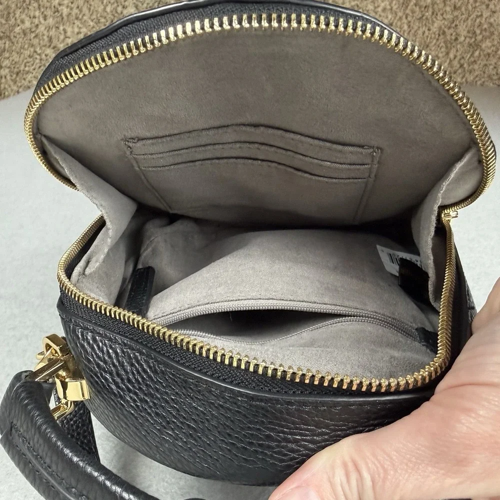 Vince Camuto Black Pebbled‎ Leather Round Crossbody Bag Gold Hardware Top Handle